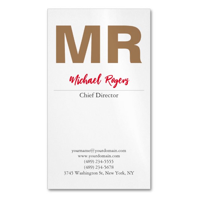 Large Modern Monogram Professional Magnetic Business Card (Front Vertical)