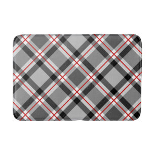 Large Modern Plaid, Black, White, Grey and Red Bath Mat