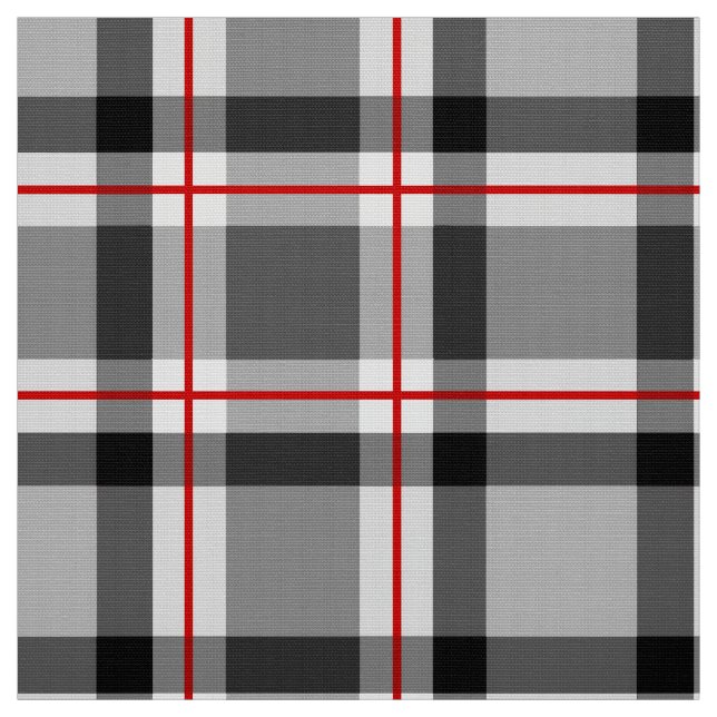 Large Modern Plaid, Black, White, Grey and Red Fabric (Swatch)
