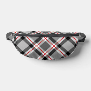Large Modern Plaid, Black, White, Grey and Red Fanny Pack