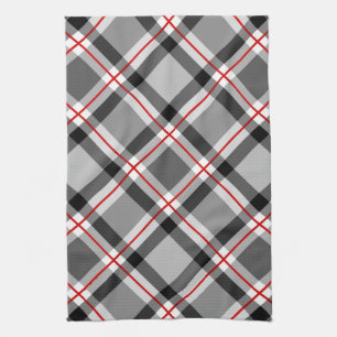 Large Modern Plaid, Black, White, Grey and Red Kitchen Towel