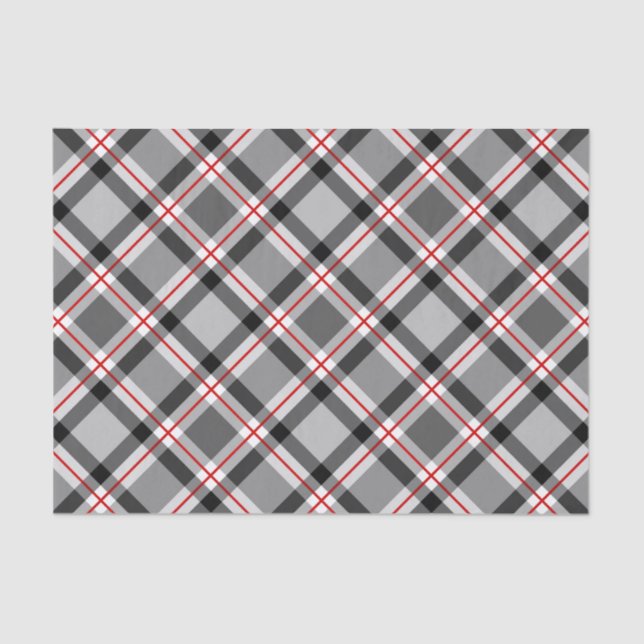 Large Modern Plaid, Black, White, Grey and Red Tissue Paper (Front)