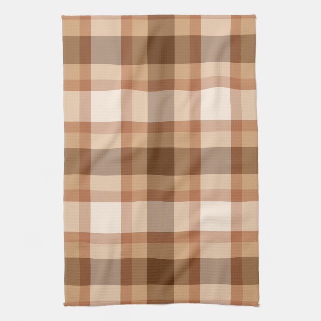Large Modern Plaid, Brown, Beige, Copper, and Tan Kitchen Towel (Vertical)
