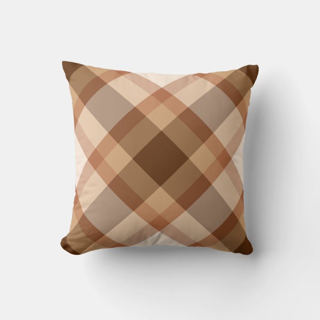 Large Modern Plaid, Brown, Beige, Copper, and Tan Throw Pillow (Front)
