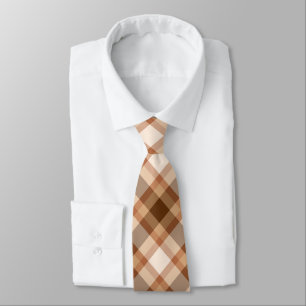 Large Modern Plaid, Brown, Beige, Copper, and Tan Tie