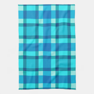 Large Modern Plaid, Cobalt Blue, Aqua & Turquoise Kitchen Towel