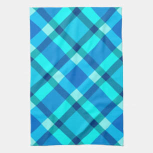Large Modern Plaid, Cobalt Blue, Aqua & Turquoise Kitchen Towel
