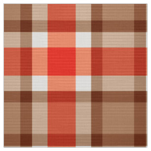 Large Modern Plaid, Coral Orange, Brown & Tan Fabric