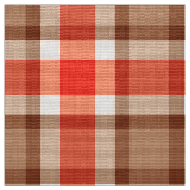 Large Modern Plaid, Coral Orange, Brown & Tan Fabric (Swatch)