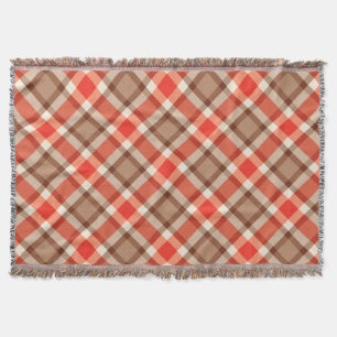 Large Modern Plaid, Coral Orange, Brown & Tan Throw Blanket