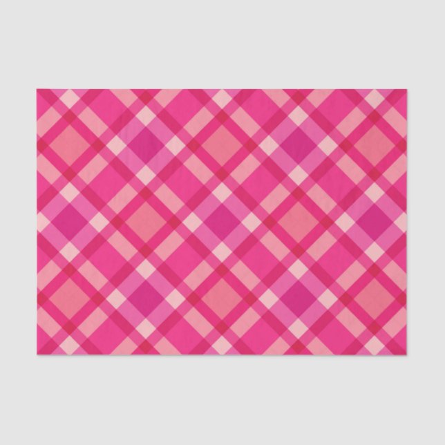 Large Modern Plaid, Fuchsia Pink & Coral Red Tissue Paper (Front)