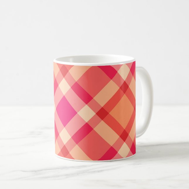 Large Modern Plaid, Orange, Coral and Fuchsia Pink Coffee Mug (Front Right)