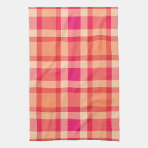 Large Modern Plaid, Orange, Coral and Fuchsia Pink Kitchen Towel