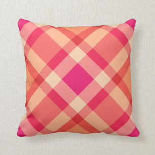 Large Modern Plaid, Orange, Coral and Fuchsia Pink Throw Pillow