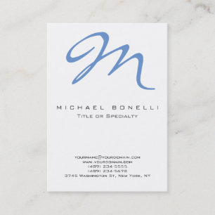 Large Monogram Blue Calligraphy Business Card