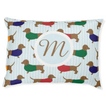 Large Monogram Cartoon Dachshunds Pattern Dog Bed