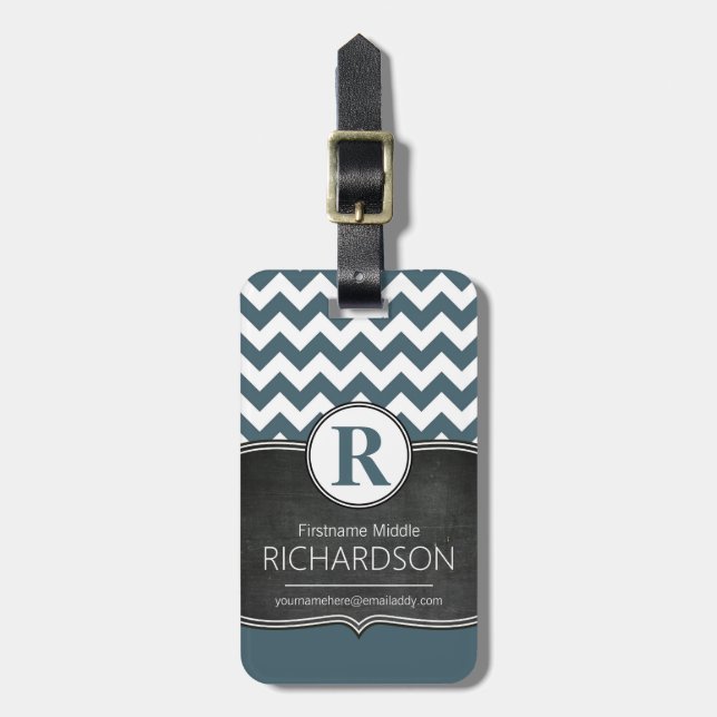 Large Monogram Chevron Personalized Luggage Tag (Front Vertical)