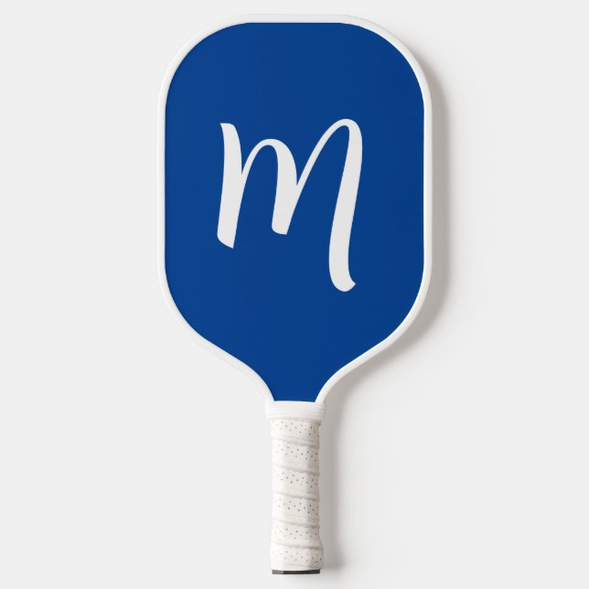 Large Monogram Elegant Script Blue Pickleball Paddle (Front)