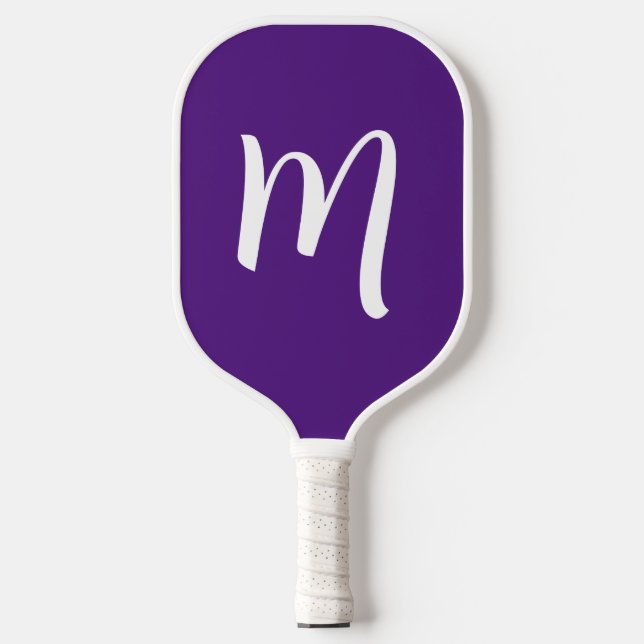 Large Monogram Elegant Script Royal Purple Pickleball Paddle (Front)