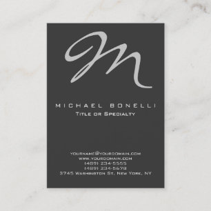 Large Monogram Grey Calligraphy Business Card