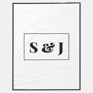 Large Monogram Initials on Elegant White Fleece Blanket