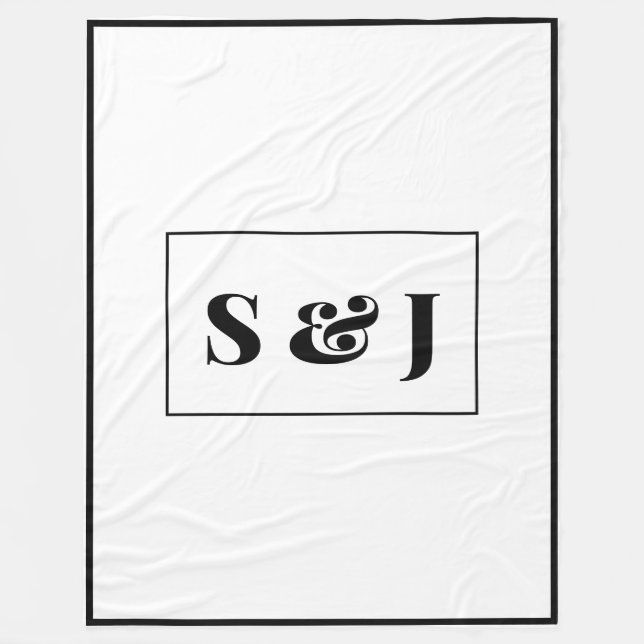 Large Monogram Initials on Elegant White Fleece Blanket (Front)