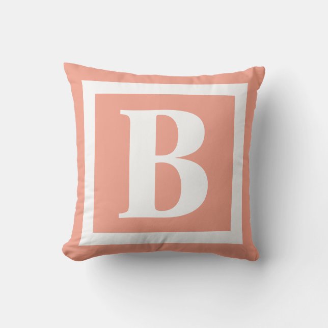 Large Monogram Letter Coral Peach Custom Outdoor Pillow (Front)