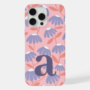 Large Monogram Letter Pink & Blue Floral Pattern iPhone 15 Pro Max Case
