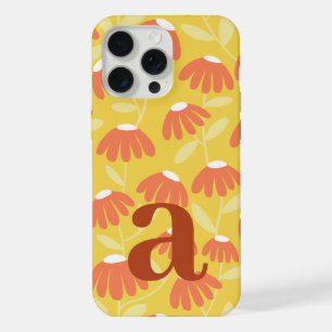 Large Monogram Letter Yellow Floral Pattern iPhone 15 Pro Max Case