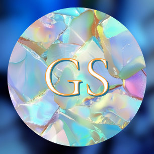 Large Monogram or Name on Opal Classic Round Sticker