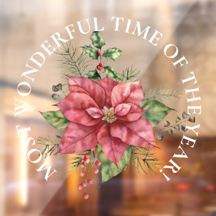 LARGE-Most Wonderful Time, Christmas Pointsettia Window Cling