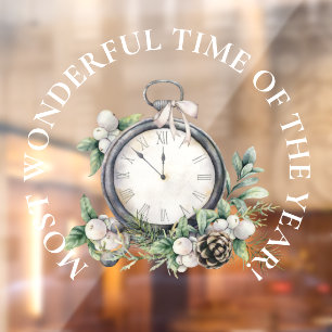 LARGE - Most Wonderful Time, Christmas Stop Watch Window Cling
