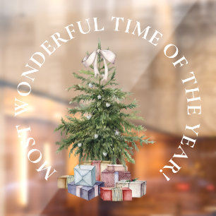 LARGE-Most Wonderful Time, Christmas Tree w Gifts Window Cling