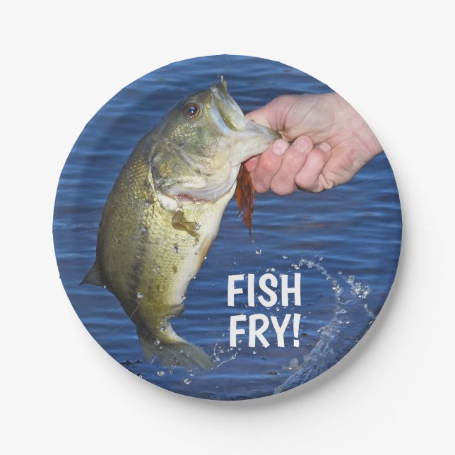 Large Mouth  Bass Fish Fry! Paper Plate (Front)