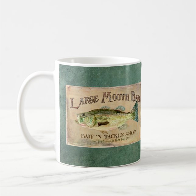 Large Mouth Bass Fishing Lake Cabin Decor Blue Coffee Mug (Left)
