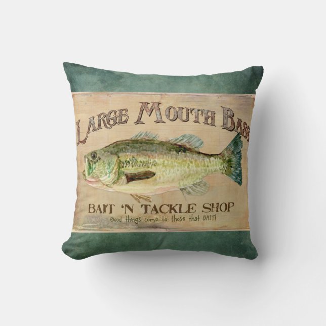 Large Mouth Bass Fishing Lake Cabin Decor Blue Throw Pillow (Front)