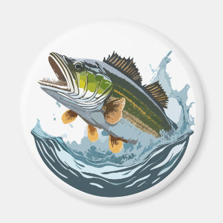 Large Mouth Bass Striking Water Surface Magnet