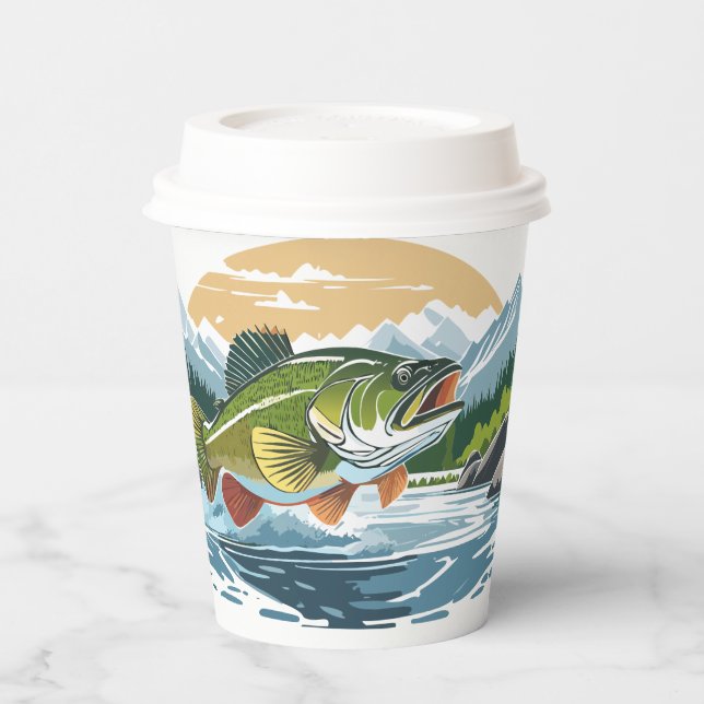 Large Mouth Bass Striking Water Surface Paper Cup  (Left)