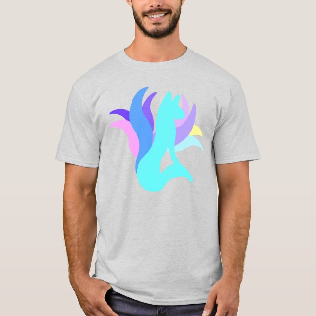 Large Multicolored Blue Abstract Ninetailed Fox T-Shirt (Front)