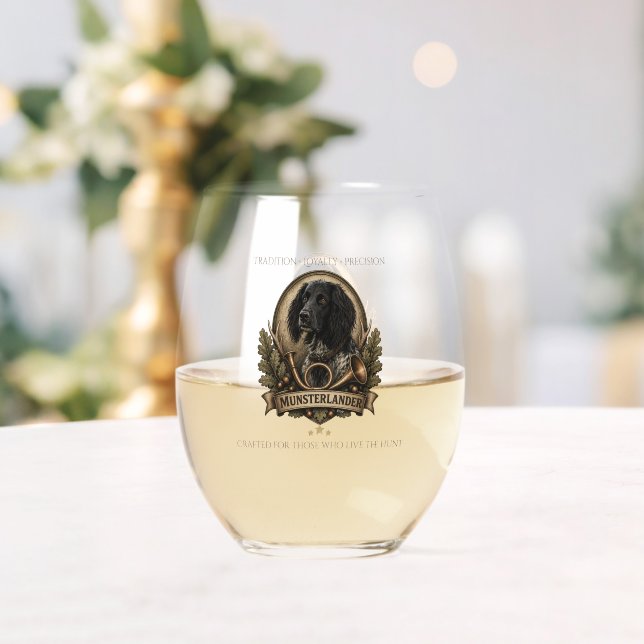  Large Munsterlander (logo)  Stemless Wine Glass (Insitu (Wedding))