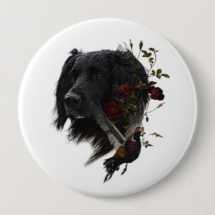 Large Munsterlander with pheasant    4 Inch Round Button