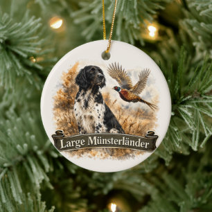 Large Münsterländer with Pheasant Ceramic Ornament