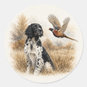 Large Münsterländer with Pheasant Classic Round Sticker