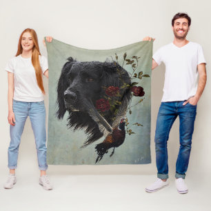 Large Munsterlander with pheasant     Fleece Blanket