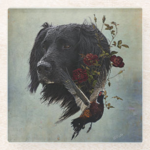 Large Munsterlander with pheasant Glass Coaster