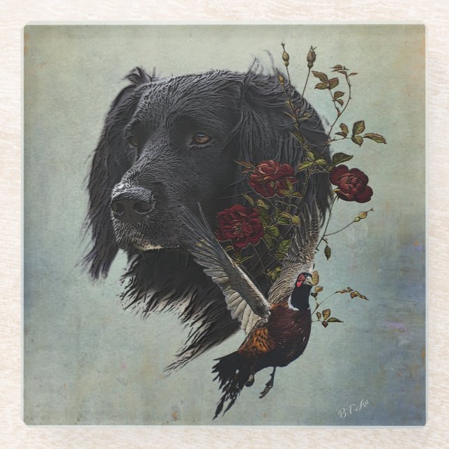 Large Munsterlander with pheasant    Glass Coaster (Front)