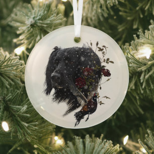 Large Munsterlander with pheasant Glass Ornament