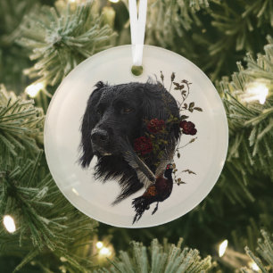 Large Munsterlander with pheasant    Glass Ornament