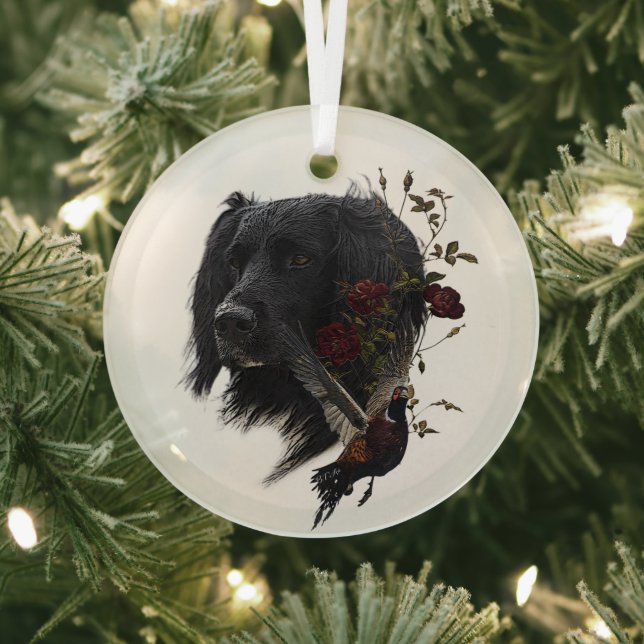 Large Munsterlander with pheasant    Glass Ornament (Insitu)
