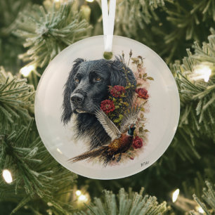 Large Munsterlander with pheasant Glass Ornament
